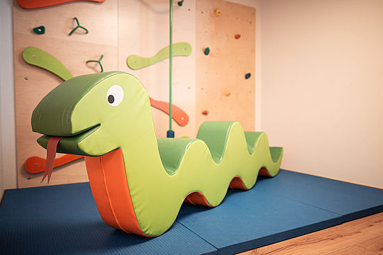 Seating snake in front of climbing wall